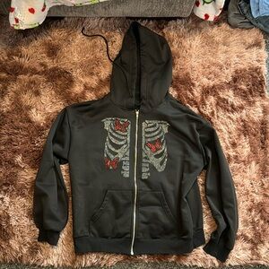 black gemstone zip up